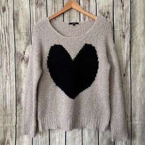 Papaya Knit Heart Pullover Sweater Beige and Black Valentines Women's Size M/L